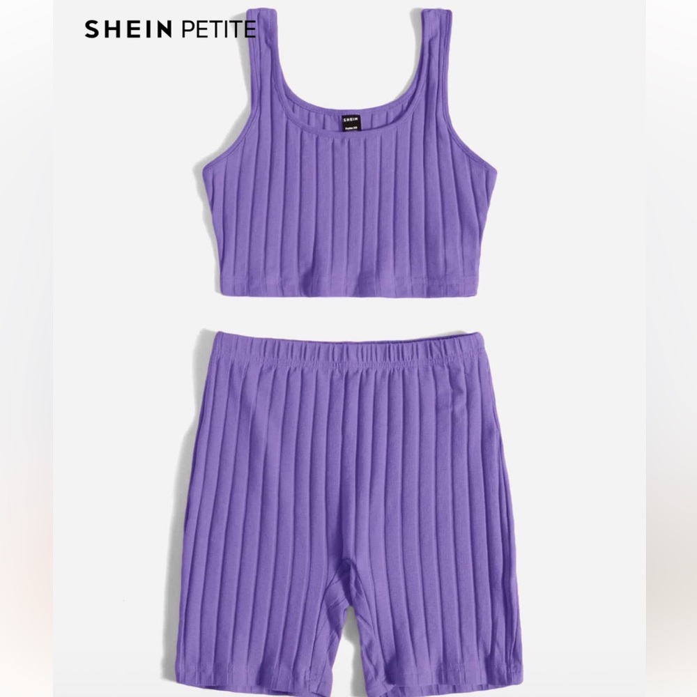 SHEIN Petite Purple Ribbed Intimate Set